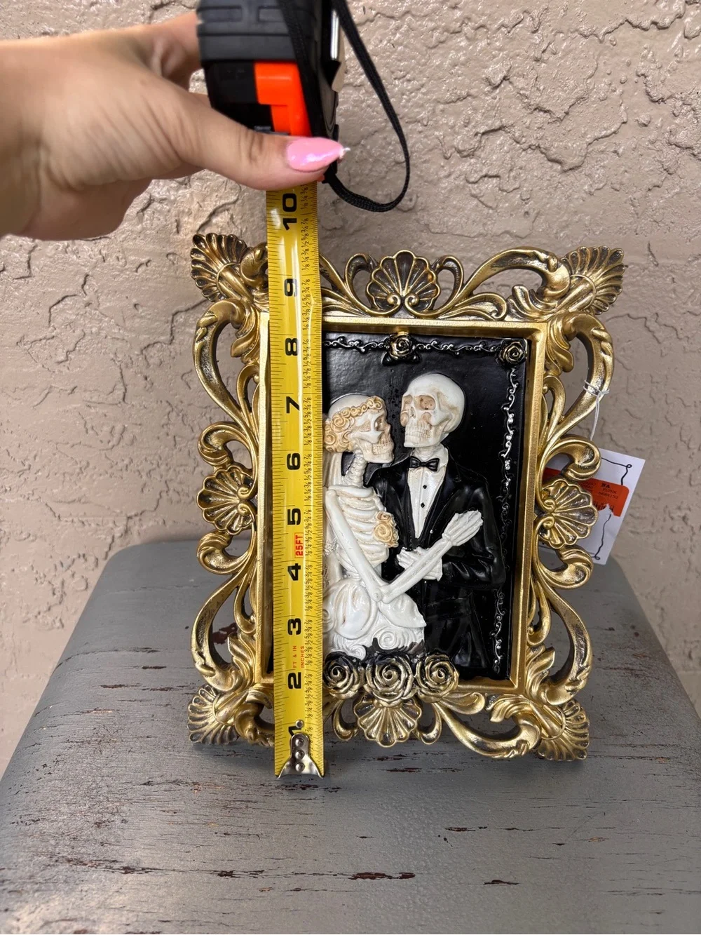 Gold Framed Gothic Skeleton Wedding Portrait